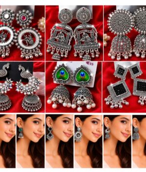 6 Pairs Of Oxidized Earrings Combo