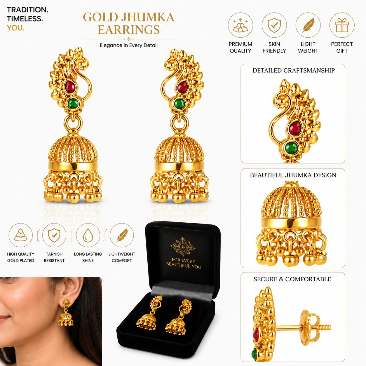 4 Pair Of Golden Earrings