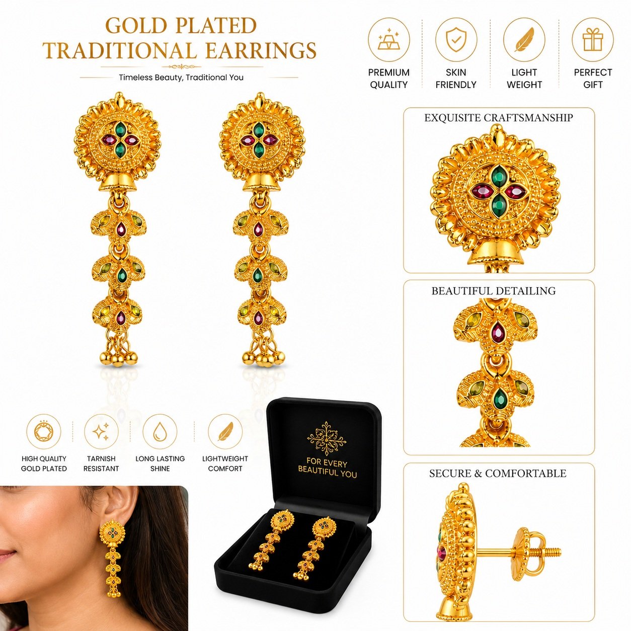 4 Pair Of Golden Earrings
