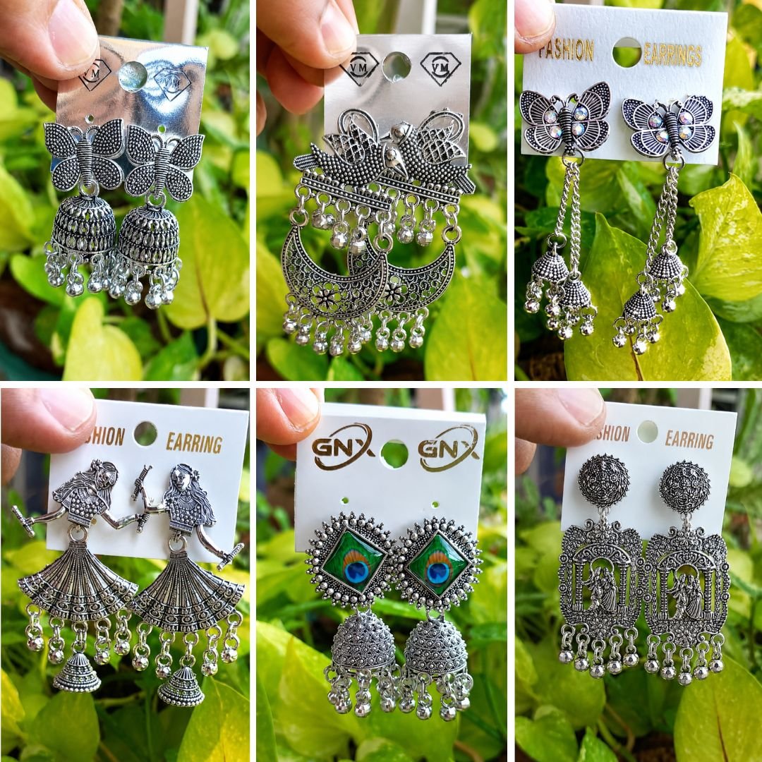 Oxidized 6 Pairs Of Earrings