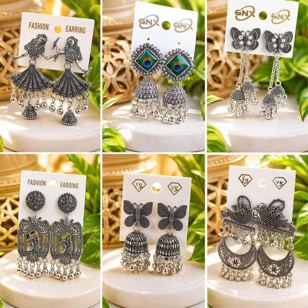 Oxidized 6 Pairs Of Earrings