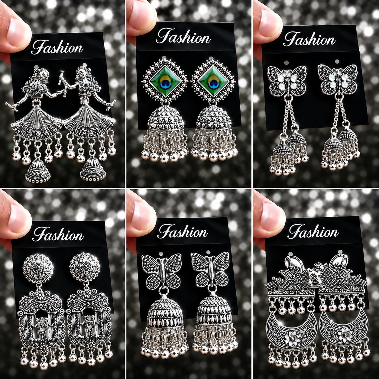 Oxidized 6 Pairs Of Earrings
