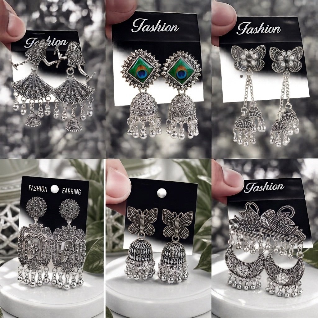 Oxidized 6 Pairs Of Earrings